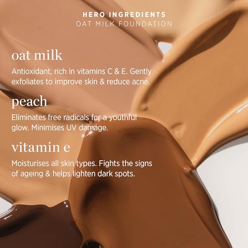 Ere Perez - Natural Oat Milk Liquid Foundation | Breathable, Buildable, Medium Coverage | Peach Extract, Vitamin E | Vegan, Cruelty-Free, Clean Beauty (Malt | light neutral, 1fl oz | 30mL)