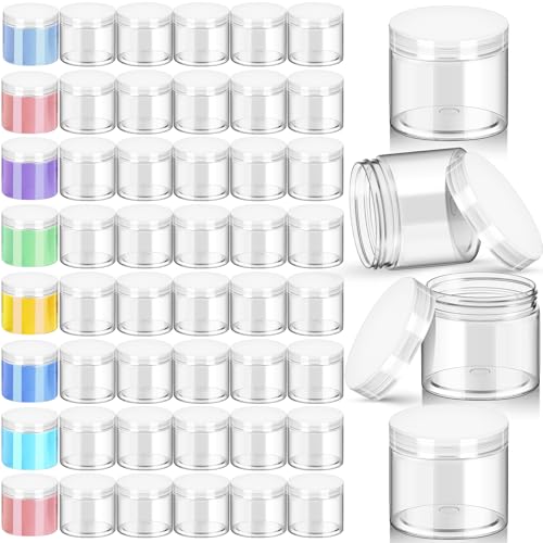 Patelai 48 Pack 6 oz Clear Plastic Jars with Clear Lids Empty Containers Round Plastic Jars Wide-mouth Refillable Storage Organizers for Cosmetics Lotions Butters Slime Making and Food Storage