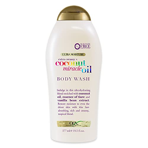 OGX Extra Creamy + Coconut Miracle Oil Ultra Moisture Body Wash, 19.5 Fl Oz Coffee Scrub and Wash, Coconut 19.5 Fl Oz