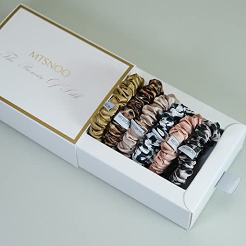 Mulberry Silk Scrunchies Set for Hair - 6 Pack Elastic Hair Ties for Curly Hair, Women & Girls, Multi-6-1cm