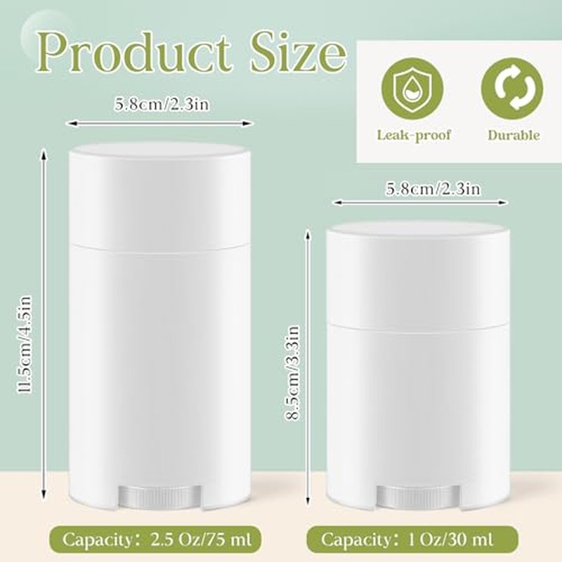 50 Pack White Empty Deodorant Containers, 30ml/1oz, Bottom Filling, Refillable Deodorant Tubes Lipstick Balm Tubes Twisted, Plastic Oval for Homemade DIY Aromatherapy, Balm, Lotion