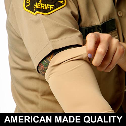 Tat2X Ink Armor Premium 3/4 Arm Tattoo Cover Up Sleeve - No Slip Gripper - U.S. Made - Suntan - ML (single arm/elbow sleeve)