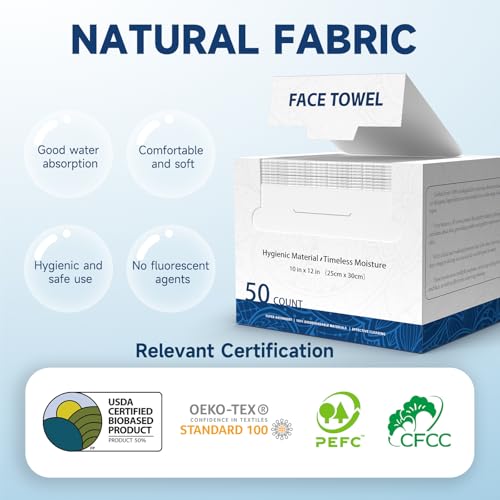 Face Towels, 10¡± x 12¡±, Face Towelettes Disposable, Extra Thick Soft and Absorbent for Sensitive Skin, Disposable Face Towel for Makeup Remover, Dry Wipes, 100 Count£¨2 Pack£©
