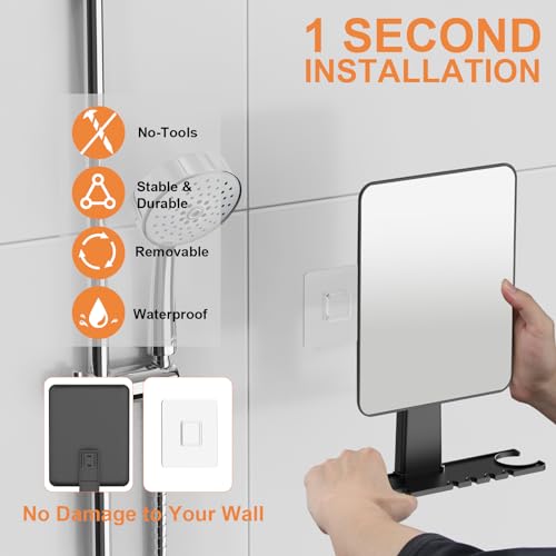 Shower Mirror Fogless for Shaving, Fogless Mirror for Shower with Razor Holder, NO-Drilling & Removable, Shatterproof & Waterproof with 2 Adhesive Hooks