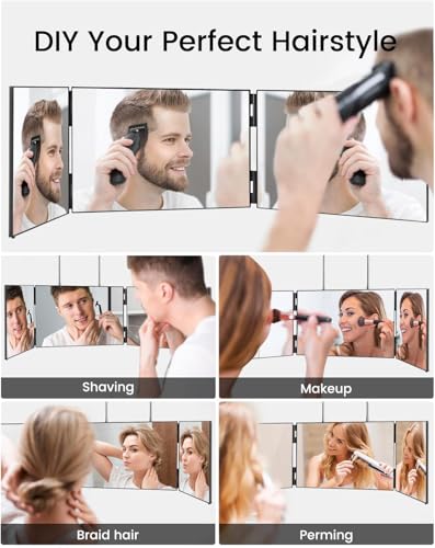 Vanmirr 3-Way Mirror 360 Self-Hair Cutting with Adjustable Hook (Black)