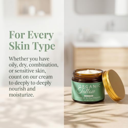 Organic Beef Tallow Face Moisturizer with Frankincense & Castor Oil - Hydrating Balm for Sensitive Skin