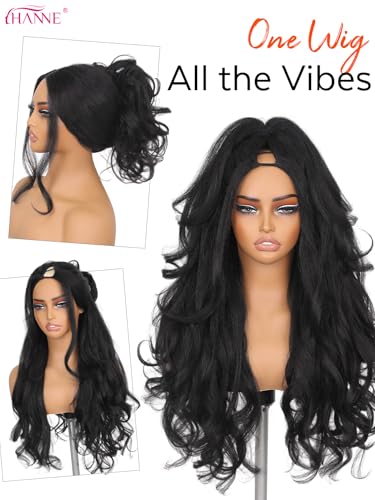 HANNE 26 Inch Yaki Layered Flip Curl Wavy V Part Wig Black Variation