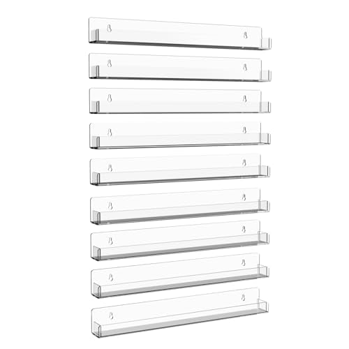 9 Pack Clear Acrylic Nail Polish Rack Wall Shelf - 15" L x 1.6" W x 2" H - Variation 9
