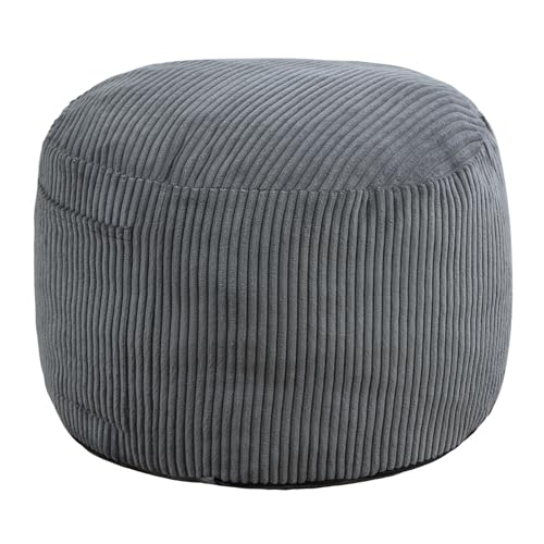 Grey Round Stuffed Ottoman 26 Inch Soft Corduroy Pouf Footstool - Manyday Variation