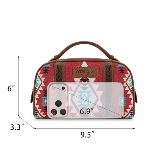 Wrangler Makeup Bag Western Travel Cosmetic Bag for Women D-Red