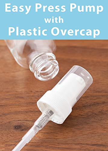 12 Pack Clear Glass Boston Round Bottles with White Pump Dispenser - 1 oz / 30 ml Refillable Containers