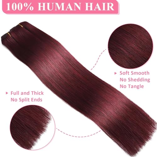 Burgundy Clip-In Hair Extensions 14 Inch 3.2oz Remy Human Hair Set for Women