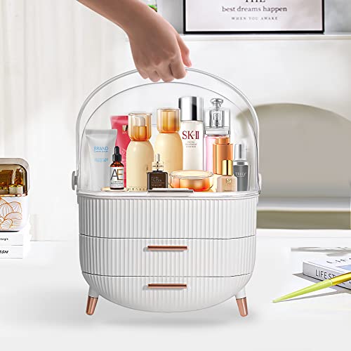 Makeup Organizer,Portable Skincare Display case,Large Makeup Box with Clear Lid (FBA-WHITE)