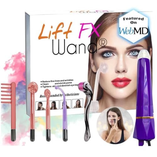 Lift Wand FX Facial Wand Skin Therapy Device Includes 4 Attachments w/Micro Roller Anti Aging Wand, Diminish Wrinkles, Scars, Dark Circles, Breakthrough Device for Beauty
