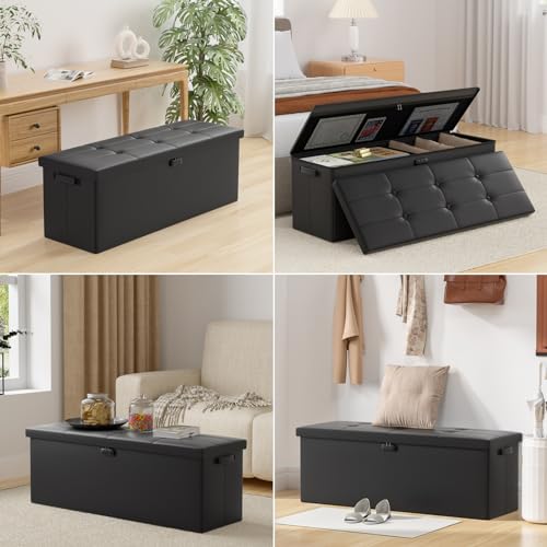 Fireproof Waterproof Storage Ottoman Bench with Lock - 43x15x15 Black