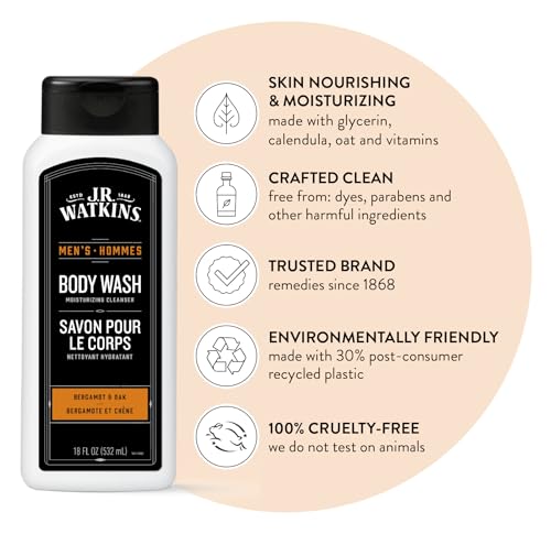 Men's Body Wash with Bergamot & Oak - 18 Fl Oz, Pack of 2 - Hydrating & Nourishing