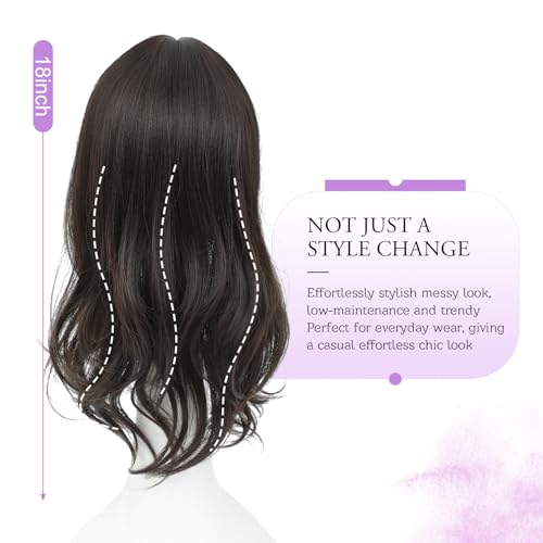 18 Inch Dark Brown Synthetic Hair Topper for Women, Volume & Coverage