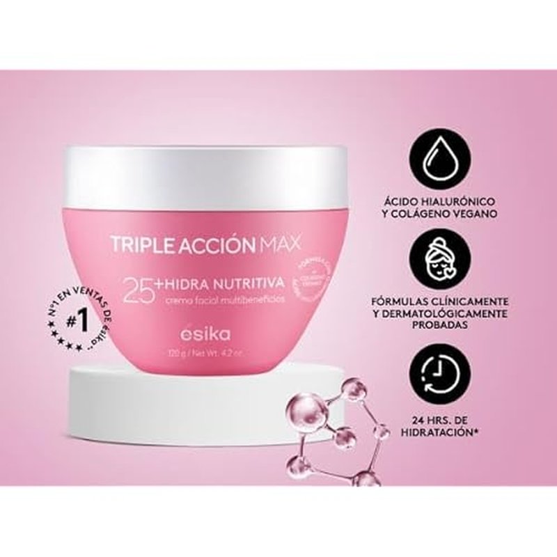 ?sika Crema facial antiarrugas Hidra Nutritiva Triple Acci?n Max 25+ a?os con ?cido hialur?nico y col?geno, 120g