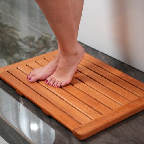Teak Wood Bath Mat 24x18 Inches - Rectangular Bathroom Shower Floor Mat