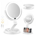 Brightown Travel Lighted Makeup Mirror 1X 10X Magnification with 3 Light Modes - White