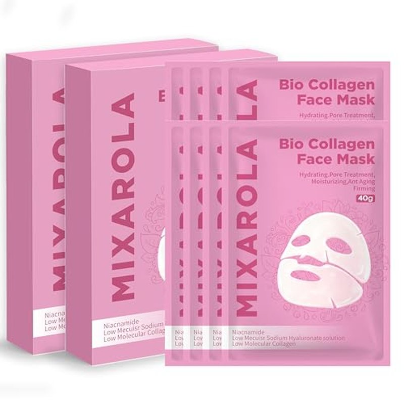 Collagen Glow Up Mask 2.0, Bio Collagen Face Mask for Firming Skin, Deep Hydration, Wrinkle & Pore Reduction(4 Count (Pack of 2))