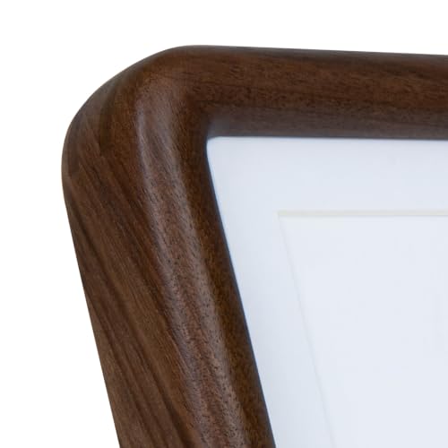 Wooden 4x4 Picture Frame with Mat - Walnut Rounded Corner Photo Frame for Wall or Tabletop Display