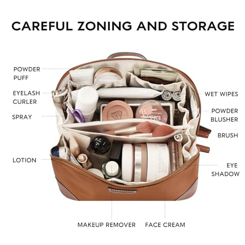 Brown Travel Makeup Bag for Women Flat Open Cosmetic Organizer
