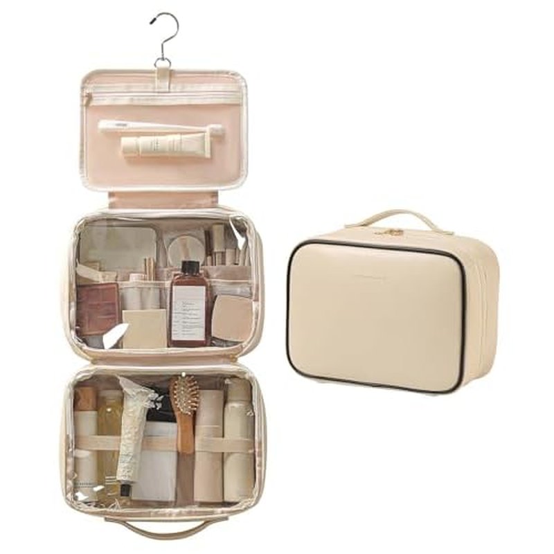 Hanging Toiletry Bag for Women, Large Travel Cosmetic Organizer with 360¡ÆHook ? PU Leather Waterproof Makeup Toiletry Bag, Portable Bathroom Travel Bag for Business Trips, Vacation