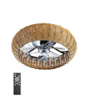 Brown 20-Inch Boho PC Woven Ceiling Fan with Light & Remote - Low Profile