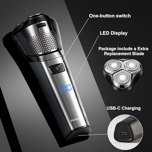 Electric Shaver Razor for Men Face Clean Shave - Rechargeable USB-C, Cordless, Dry/Wet Rotary Shaver with LED Display and Replacement Blade