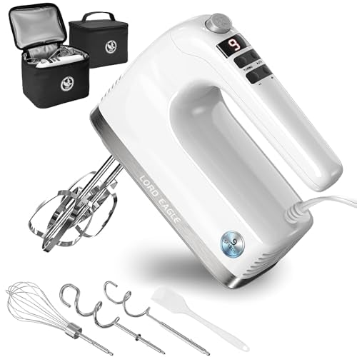 White 9-Speed Digital Hand Mixer 500W Quiet Electric Handheld Kitchen Appliance