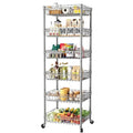 6-Tier Wire Shelf Rack - Adjustable Narrow Storage Shelves with Casters, Silver