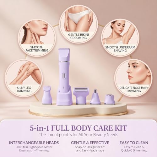 Purple 5-in-1 Women’s Bikini Trimmer & Full-Body Hair Removal Kit