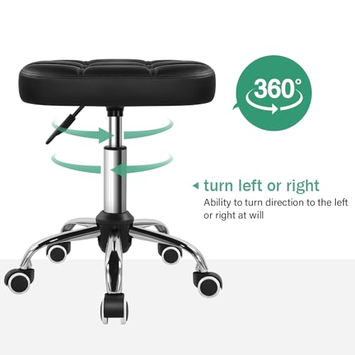FURWOO Black Oval Height-Adjustable Massage Chair Stool with Wheels