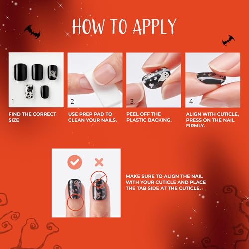 KISS imPRESS Halloween Press On Nails, ¡®Coming Near¡¯, Black, Short Squoval, Magnetic Powder Effect, No Glue, Glow-In-The-Dark, Includes Prep Pad, Mini Nail File, Manicure Stick & 30 Fake Nails