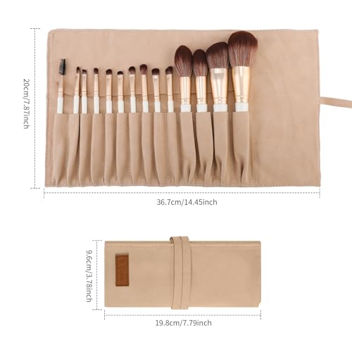White Gold Makeup Brush Set 14Pcs with Travel Bag - Professional Synthetic Face & Eye Brushes