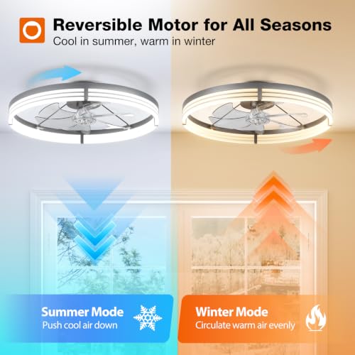addlon 24-Inch Black Low Profile Ceiling Fan with Lights & Remote, Striped