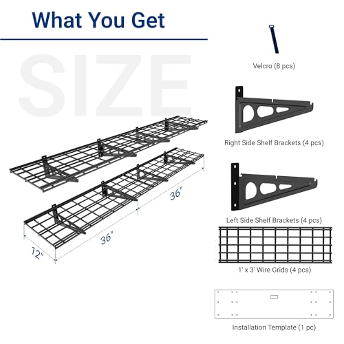 FLEXIMOUNTS 12x72 Inch Wall Shelves Garage Storage Rack Black 2-Pack - Classic Series