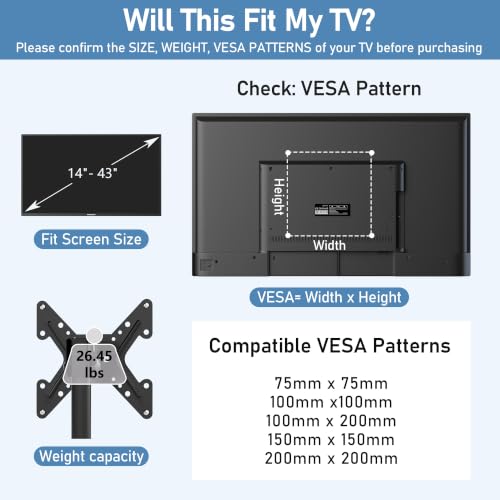 Adjustable 360° Rotation TV Floor Stand for 14-43 Inch Flat Screen Monitors