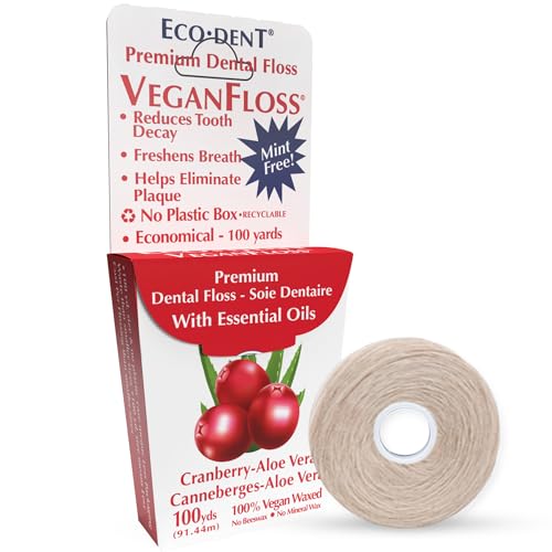 Eco-Dent Vegan Dental Floss with Cranberry Aloe, Waterproof Recyclable Packaging, 100 Yards