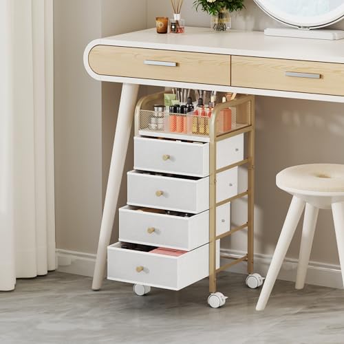 Gold 5-Tier Rolling Makeup Organizer Cart with 4 Drawers and 9 Compartments