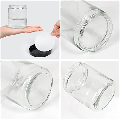 EkkoVla 24 Pack 8 oz Clear Round Glass Jars with 24 Black Lids, Candle Making Jar, Empty Refillable Cosmetic Containers for Lotions, Face Creams, Body Butter, Powders, Ointments, Beauty Products