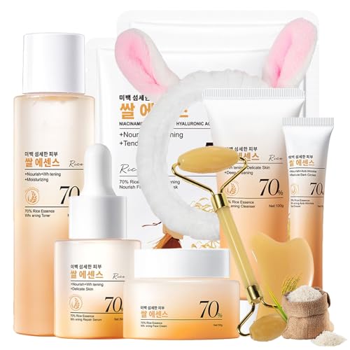 INSEEK Rice Skin Care Set for Women, Moisturizing Face Routine Set, Deep Hydration and Refined Skin, Strengthen Barrier, Balances Oil, Skincare Gift Sets for Birthday Christmas