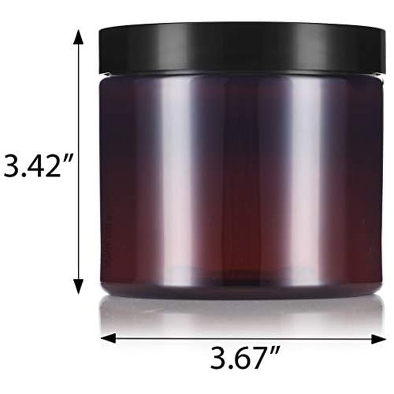 (8 Pack) 16 oz Amber Plastic Wide Mouth Jar with Black Lids