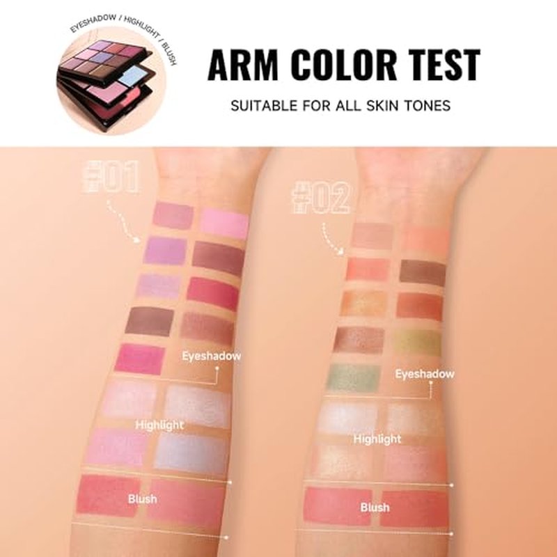 All-in-One Makeup Palette ? 9 Color Matte & Pearlescent Eyeshadow, 4 Color Shimmer Highlighter, 2 Color Buildable Blush ? Long Lasting, Blendable Face & Eye Makeup Kit (01#, 1 Count (Pack of 1))