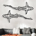 Large 3D Metal Shark Wall Decor Set - Ocean Fish Wall Art, Black, 2 Pieces