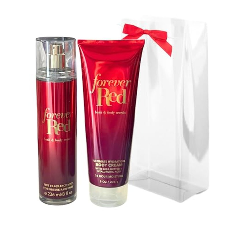 Bath & Body Works FOREVER RED Fine Fragrance Mist & Ultimate Hydration Body Cream 2pc Gift Set with a Red Bow for Holidays ? Full Size