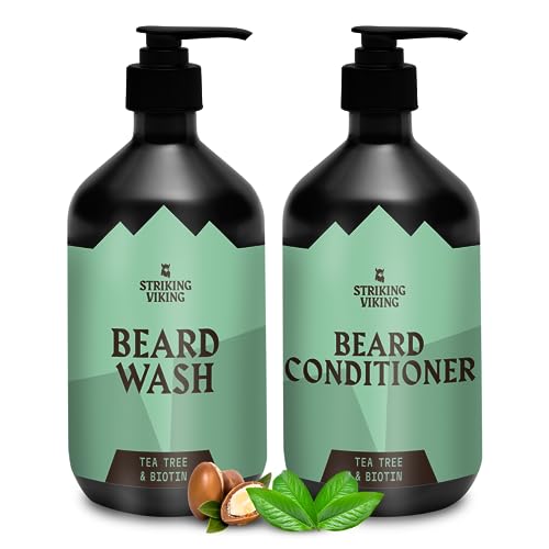 Beard Shampoo & Conditioner Set - Tea Tree & Biotin, Paraben & Sulfate Free, 10oz