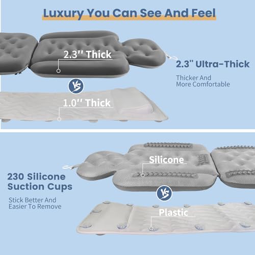 Bath Cushion, Full Body Bathtub Pillow with 160 Suction Cups, Bath Mat for Head and Neck Support, with Laundry Bag (Dark Gray, 60" x 16")