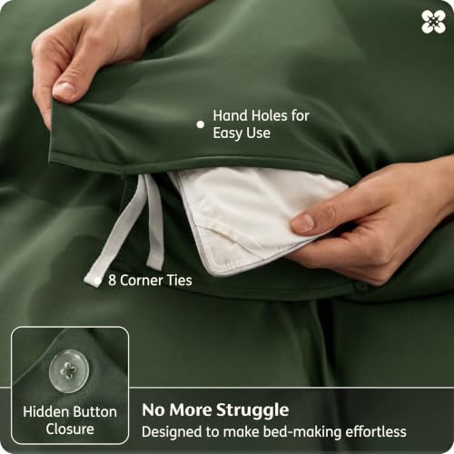 Bedsure Organic Bamboo Viscose Duvet Cover Set King Olive Green No Comforter